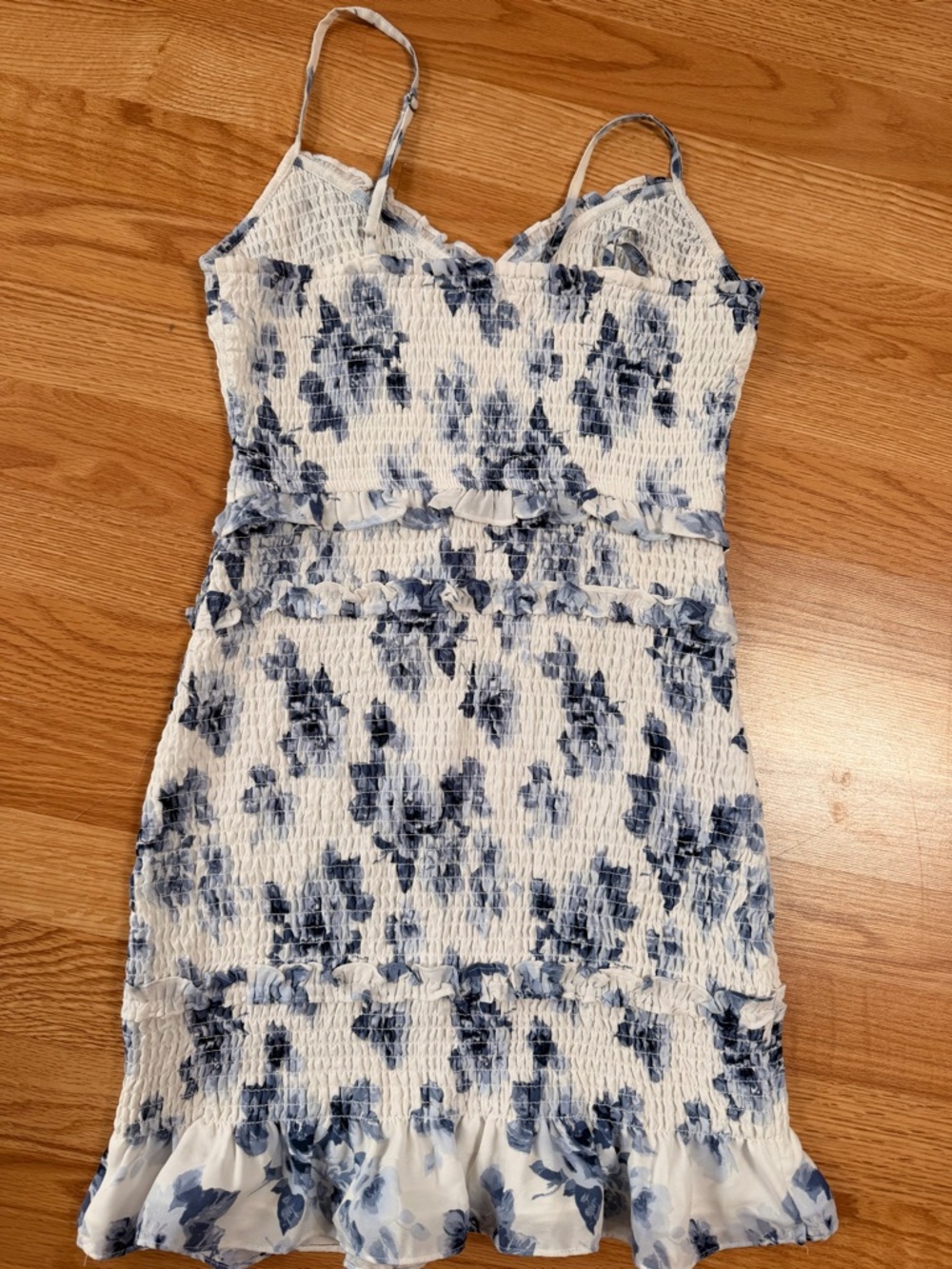 White and Navy Floral Smocked Mini Dress - Women